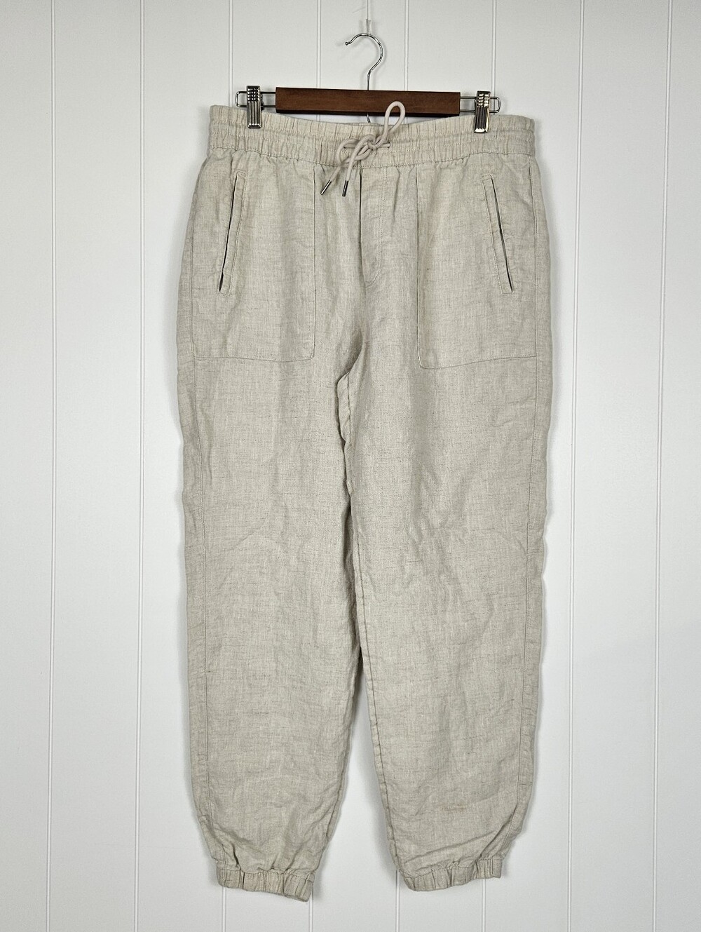 Athleta Linen Joggers Beige Womens M Pull On Lightweight Travel Breathable